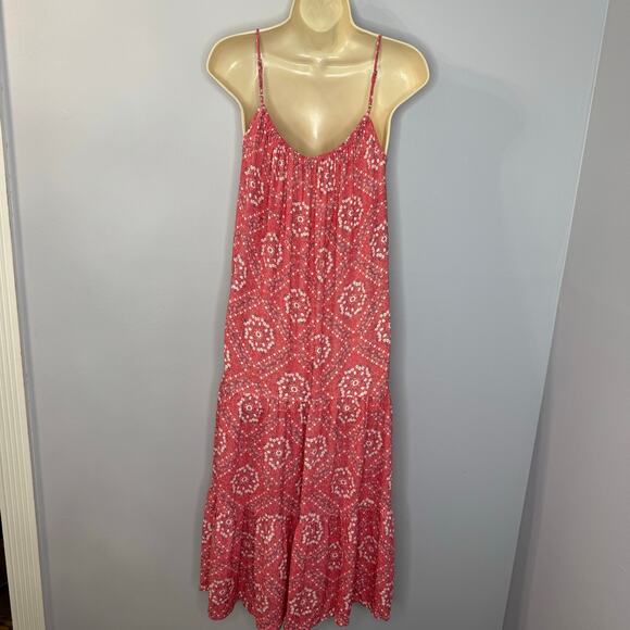 Rails Linen Blend Spaghetti Strap Sun Midi Dress Red Pattern Beach Vacation XS - Picture 8 of 11
